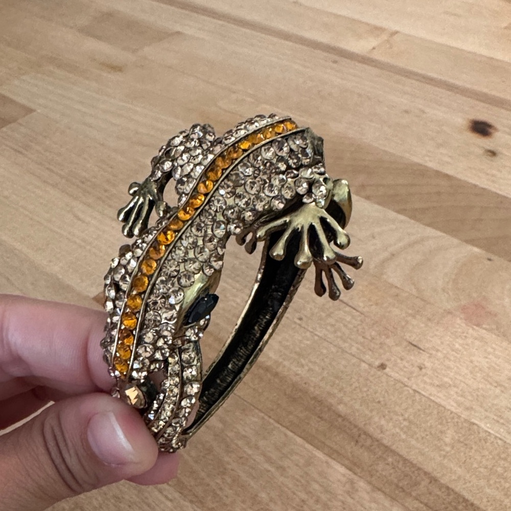 Vintage Gold and orange Rhinestone Gecko Bracelet